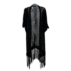 Mieeion Black Crochet Fringe Cardigan